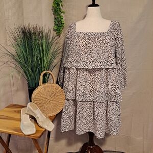 Light Pink Black Leaf Layered Swing Dress